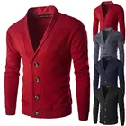 Мужской осенне-зимний теплый пуловер TELOTUNY, повседневный Приталенный кардиган с длинным рукавом и V-образным вырезом, модный однотонный вязаный свитер на пуговицах