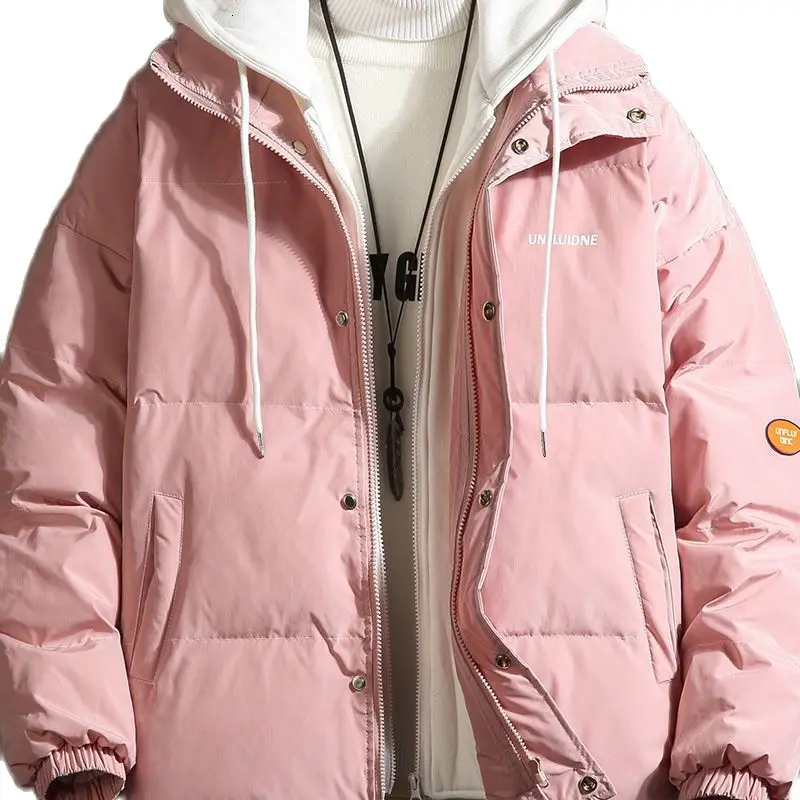 Winter Cotton Jacket parks Men Fake Two-piece  Winter Pink Clothes Deep High Quality Couples With Hood Coat To Keep Warm Fashion