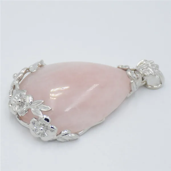 Pink Crystal Женский натуральный камень, Фиолетовый Кристалл авантюрин опал Сердолик Оникс розовый кварцевый кристалл Lapis каплевидный инкрустированный кулон металлический цветок - Окраска металла: Pink Crystal
