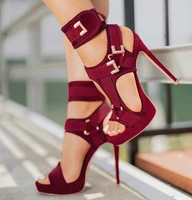 trendy platform sandals open toe cut out high heels shoes hook and loop ankle strap sexy stiletto shoes buckle decor sandals