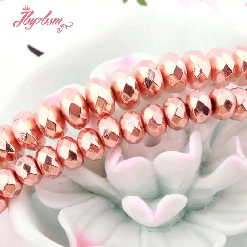 Граненые бусины цвета розового золота граненые из гематита и геши каменные для