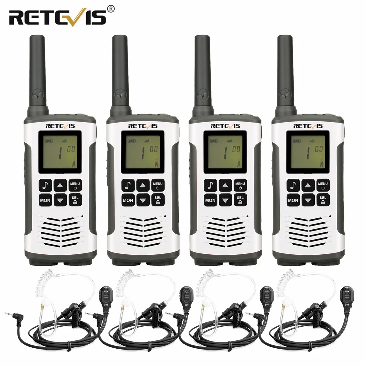 Retevis RT45 PMR рация 4 шт. радио + гарнитура 446MHz FRS Walky Talky Профессиональный
