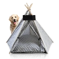 linen pet cat dog teepee tent house bed set with cushion and blackboard removable washable folding portable teepee cave 24inch