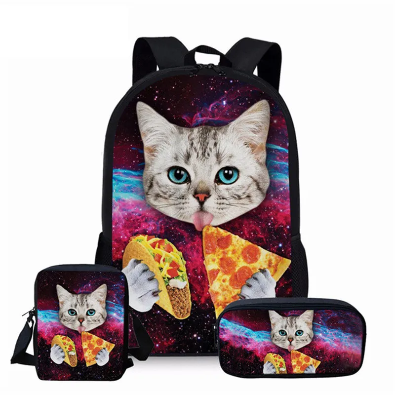 Cat Printed School Bags For Girl Backpack Boy Casual School Book Bags Child Laptop Backpack 3D Customized Adorable Set