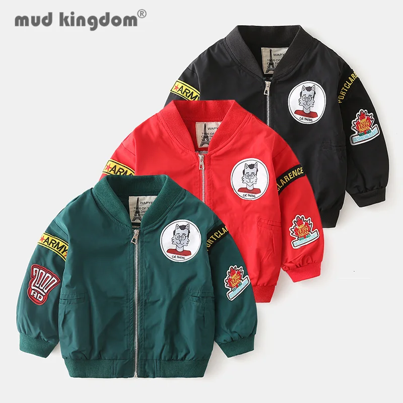 

Mudkingdom Boys Baseball Jacket Spring Autumn Zipper Labeling Print V-neck Boy Outerwear for Toddler Drop Shoulder Kids Clothes