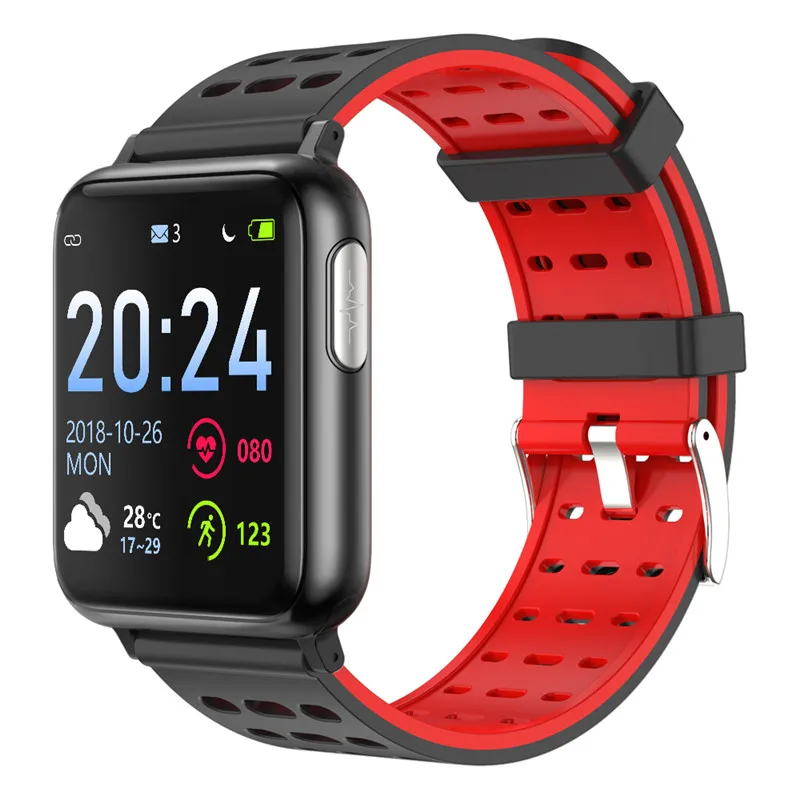black red Спортивные Смарт-часы Для мужчин ECG+ PCG сердечного ритма крови-Давление Смарт-часы с мониторингом IP67 водонепроницаемый для xiaomi IPone X HUAWEI телефон - Цвет: black red