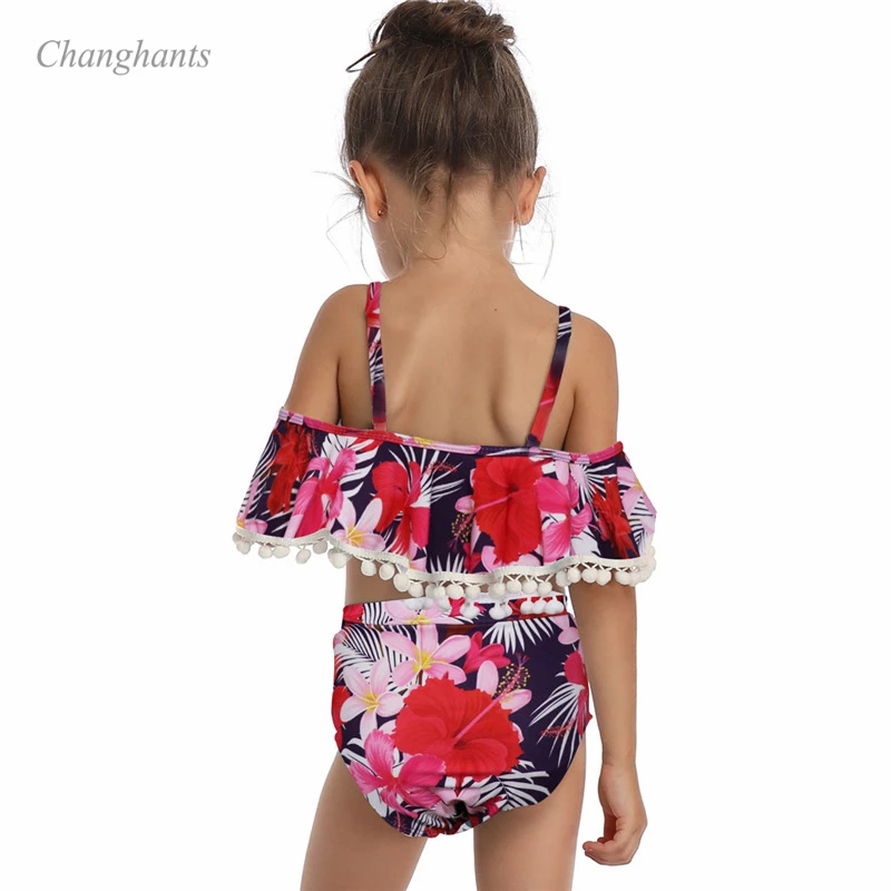 Комплект бикини для девочек розовый синий красный детский купальный костюм из