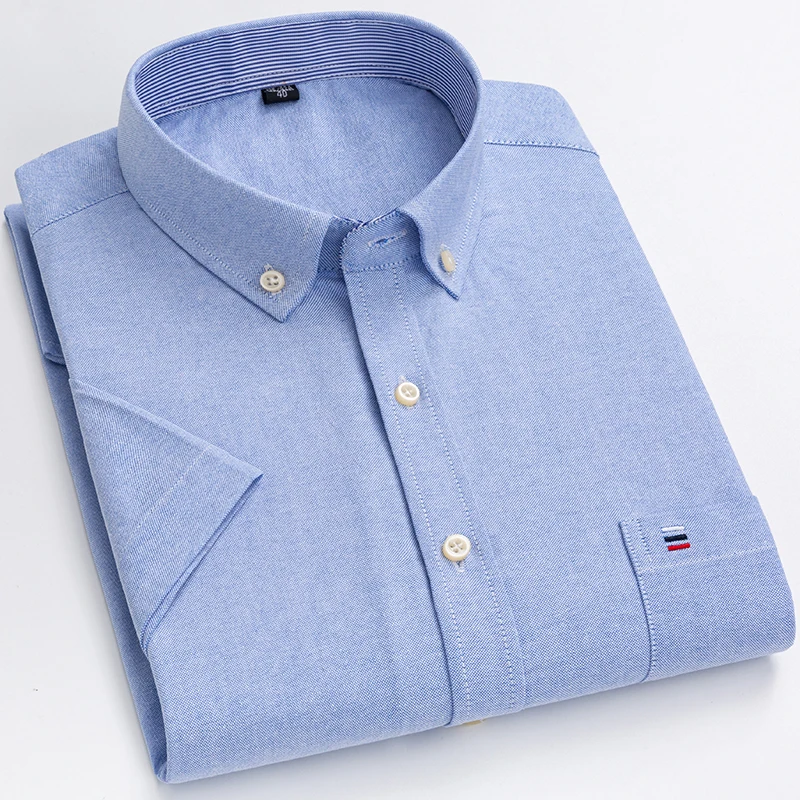 

Men's Oxford Short Sleeve Summer Casual Shirts Single Pocket Comfortable Standard-fit Button-down Plaid Striped Cotton Shirt