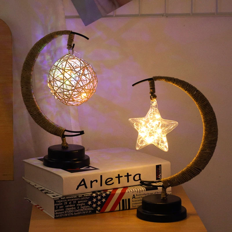 Светодиодные Звезды Луна свет ротанга Шар яблоко Рождественские огни детский