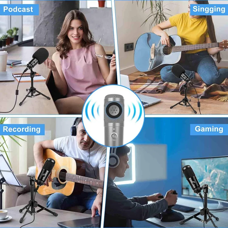 

USB Podcast Microphone, 192KHZ Condenser Mic with Shock Mount+Foam Cap for Streaming, YouTube Videos Vocal Recording