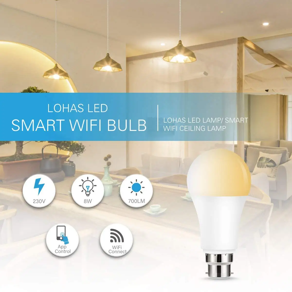 Умный светодиодный светильник лампы настраиваемый белый 2000K 6500K B22 байонет с