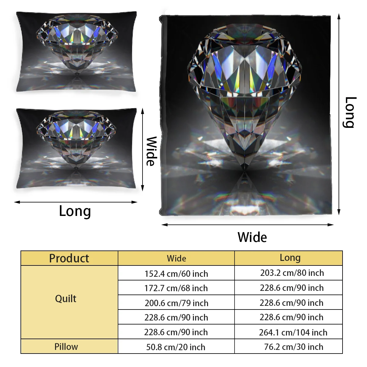 

3D Diamonds Graphic Printed Bedding Set Pattern Printing Polyester Quilt Cover Set 3 Pieces Quilt Cover Pillow Cover Set