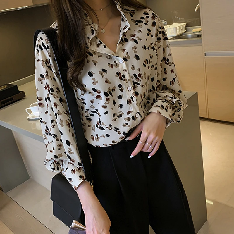 Свободная шифоновая майка женская рубашка с длинным рукавом большого размера