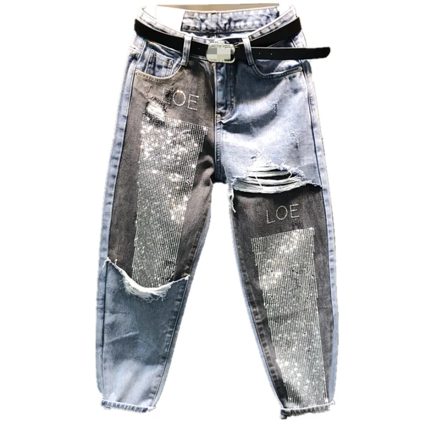 Женские Прошитые джинсы AB face демисезонные шаровары до щиколотки с высокой талией