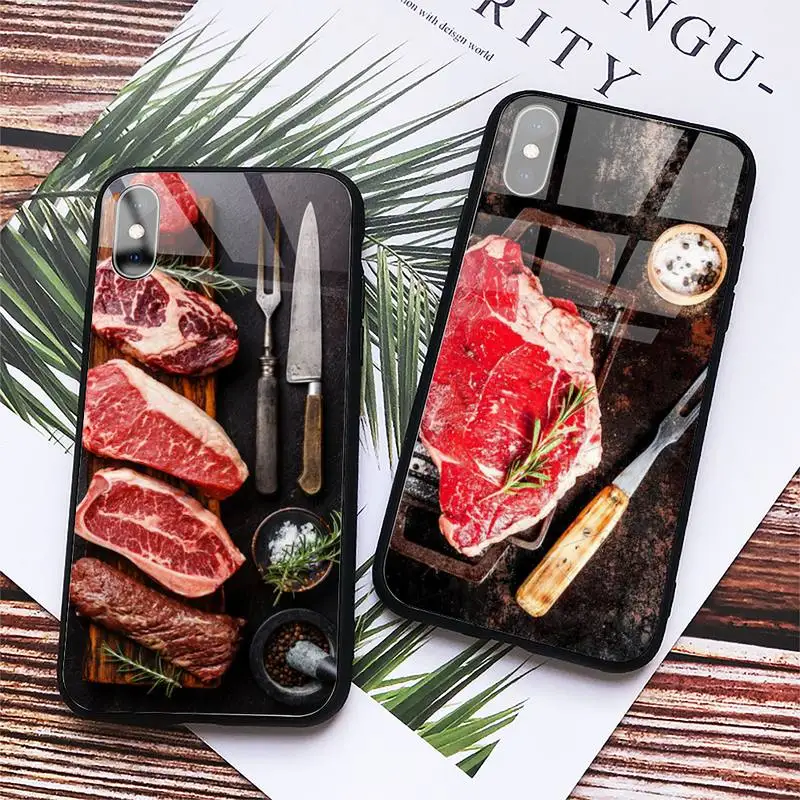 

Raw meat delicious food Phone Case Tempered glass For iphone 6 7 8 plus X XS XR 11 12 13 PRO MAX mini