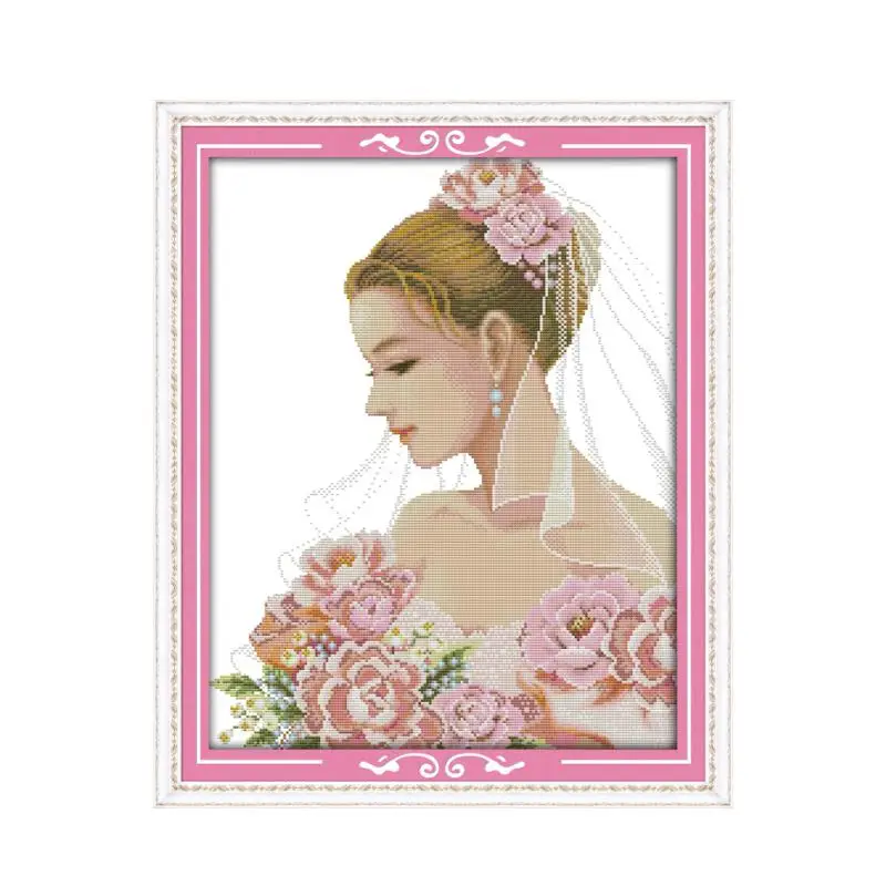 

Beautiful bride cross stitch kit people 18ct 14ct 11ct count print canvas stitches embroidery DIY handmade needlework