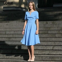 Vestido corto De satén con mangas cortas para mujer, traje elegante De satén con banda larga y cuello en V para fiesta De graduación, 2021 (4)