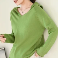 quality fashion hooded sweater women elastic soft comfortable knitting female pullover casual loose solid color basic blouse