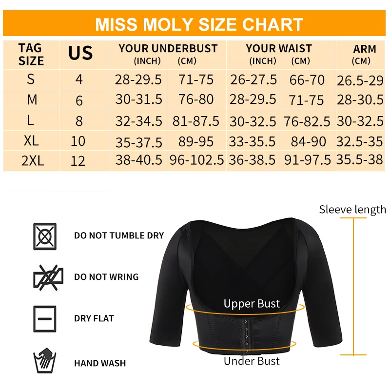 Miss Moly Women's Shapewear Tops Wear Your Own Bra Short Sleeve Slim Crop Top Shaper Body Arm Shape Underbust Black Beige S-2XL