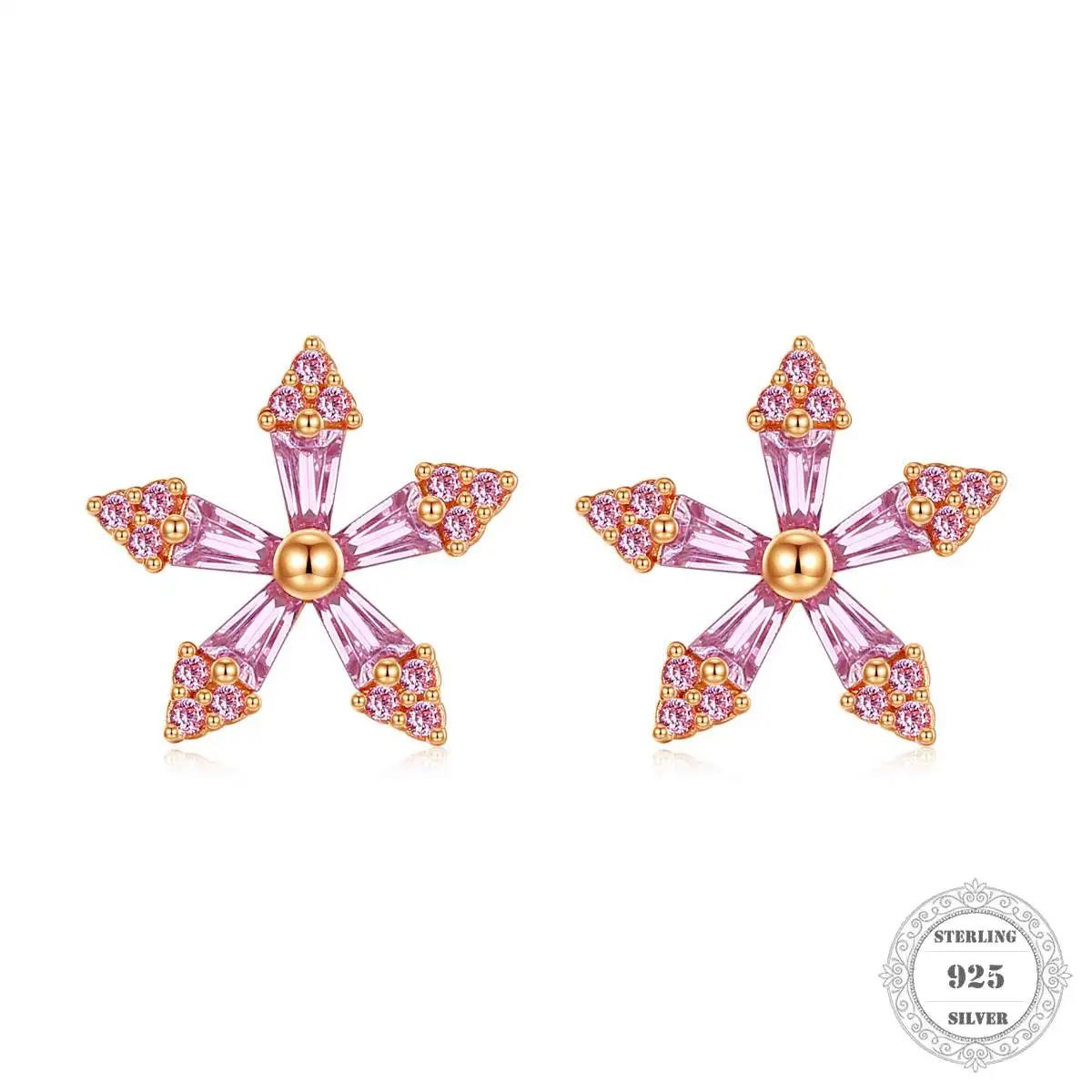 Простые элегантные серьги из стерлингового серебра 925 пробы с розовым Цирконом в