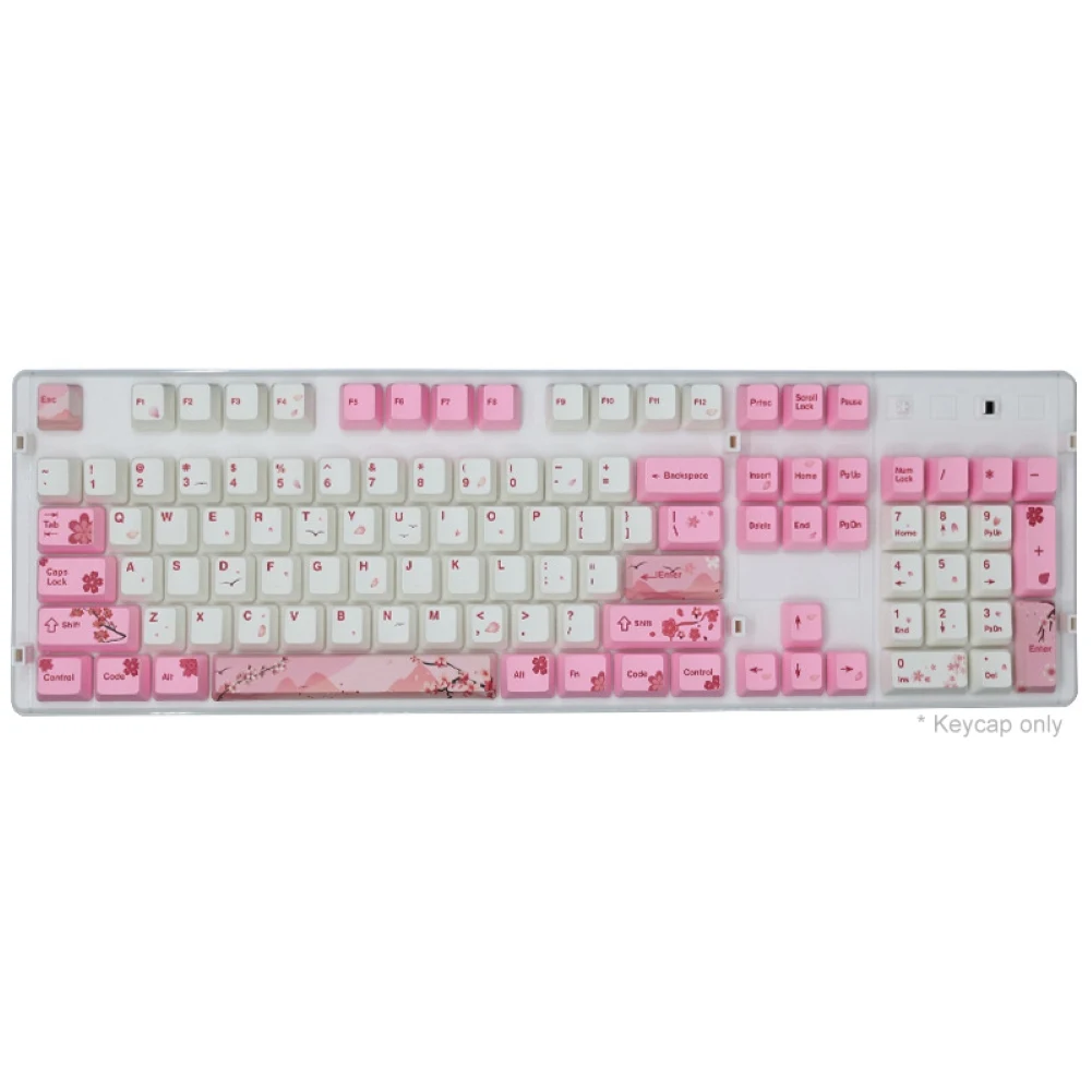 

104 Keys PBT Pink Sakura Pattern Keycaps Replacement Set Keyboard Accessory Sakura Pattern Durable Large Compatibility Keycaps