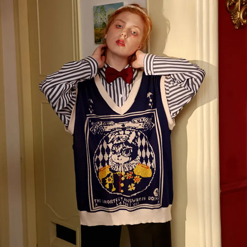 Женский жилет свитер без рукавов UNIFREE Свободный с v образным вырезом в стиле ретро