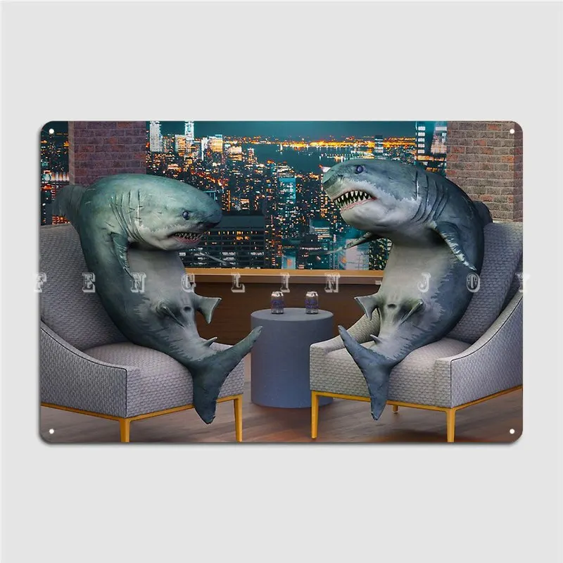 Декоративный Металлический постер Shark Talk, Настенный декор для клувечерние