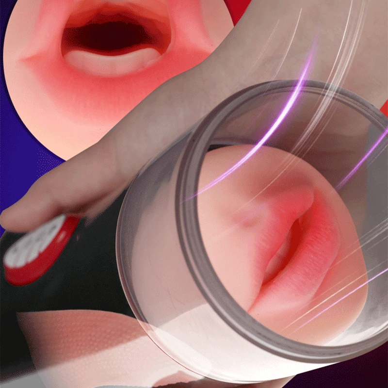 Мужской мастурбатор OMYSKY рот вагинальный язык три в чашке умный вибратор с