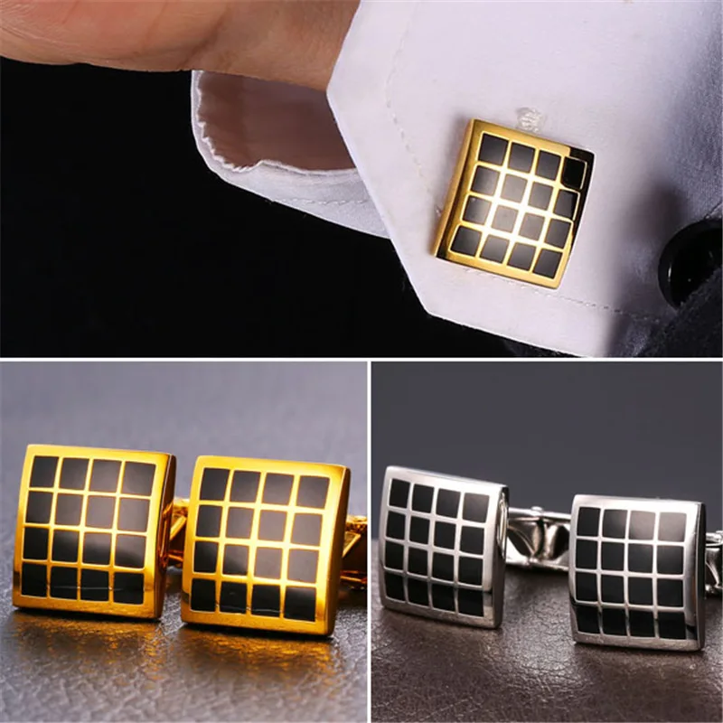 Collare черные запонки в клеточку высокого качества с эмалью желтого золота/браслет