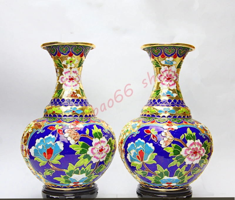 

Old Beijing Cloisonne Vase copper tire silk cutting enamel vase Flower silk peony golden fragrance vase
