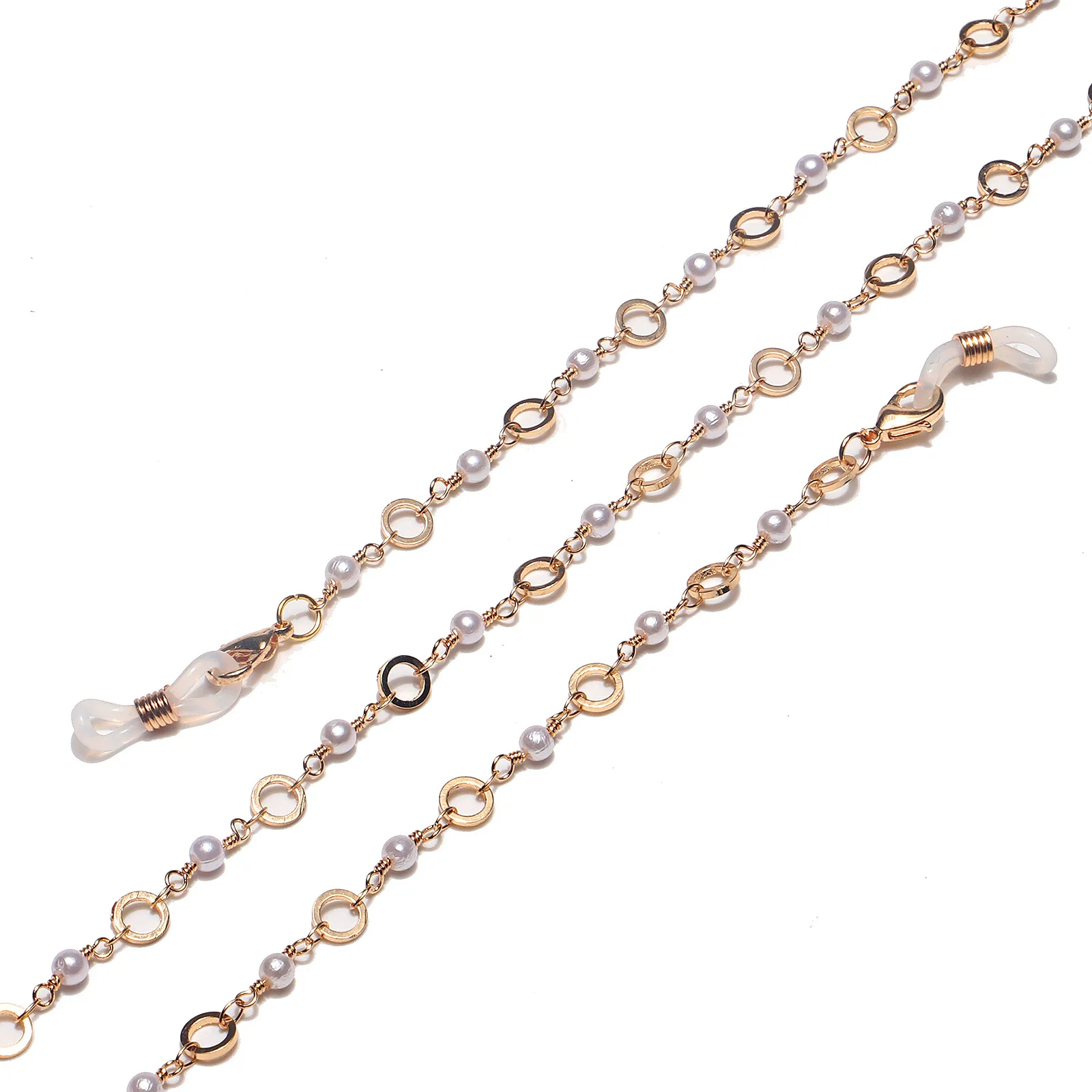 

Hot Selling Fashion Chain Gold Pearl Hollow Round Handmade Glasses Chains Reading Glasses Anti-lost Cord