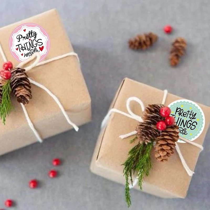 

Pretty Things Inside Stickers1 inch round gold foil kraft paper thank you sticker gift decoration bakery seal label