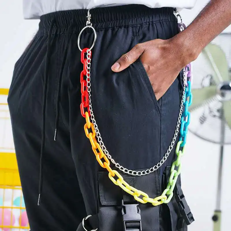 

Punk Acrylic Resin Rainbow Chain Double Layer Pants Chain Fashion Hip hop Girls Street Jewelry Keychain Trousers Chain For Women