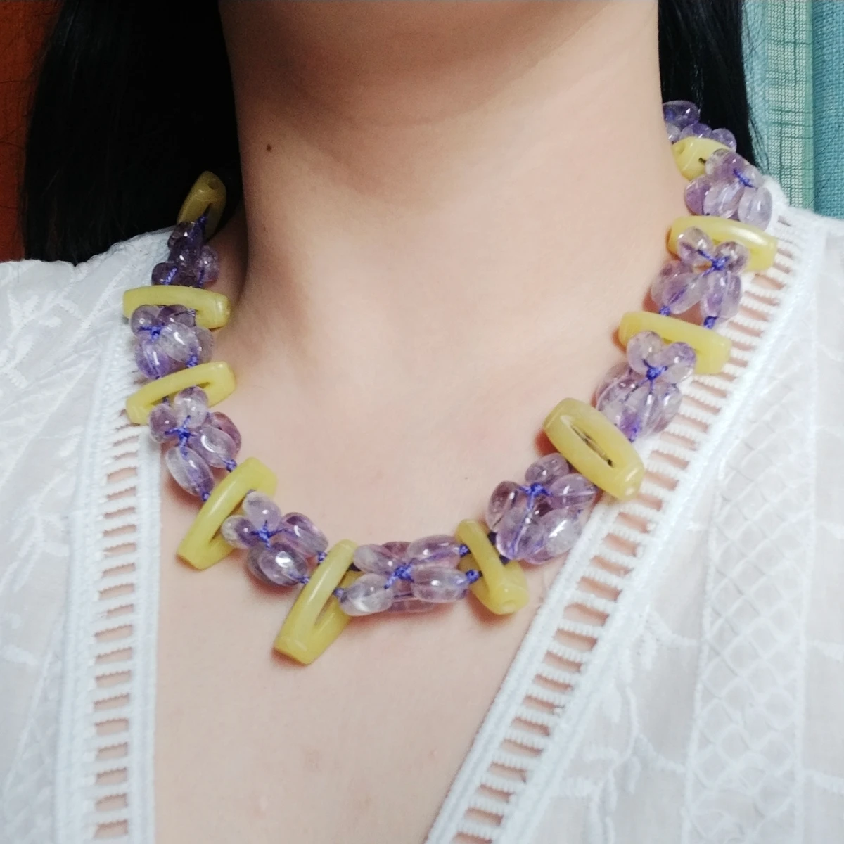 

Lii Ji ожерелье-чокер ожерелье с аметистом лимоном нефритом Лавандовый желтый цвет 49-53 см в наличии Распродажа женских ювелирных изделий