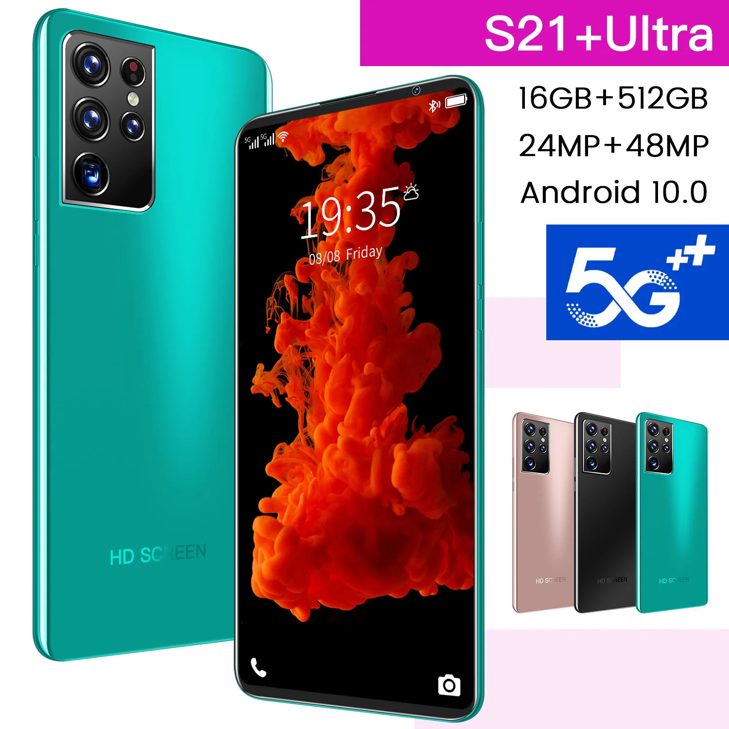 

Global Version Samsug S21+ Ultra 6.8 Inch Smartphone 16GB+512GB Android 10.0 24+48MP Unlocked 5G Mobilephone Support Google GPS