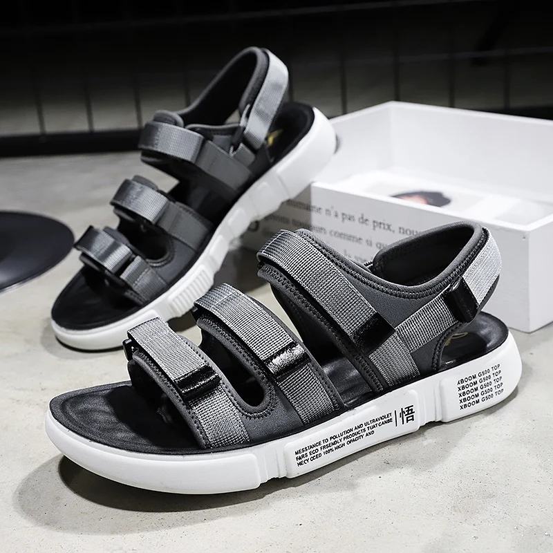 

Сандалии унисекс спортивные, уличные босоножки на плоской подошве, Пляжная спортивная обувь, резиновая подошва, цвет серый/черный, лето