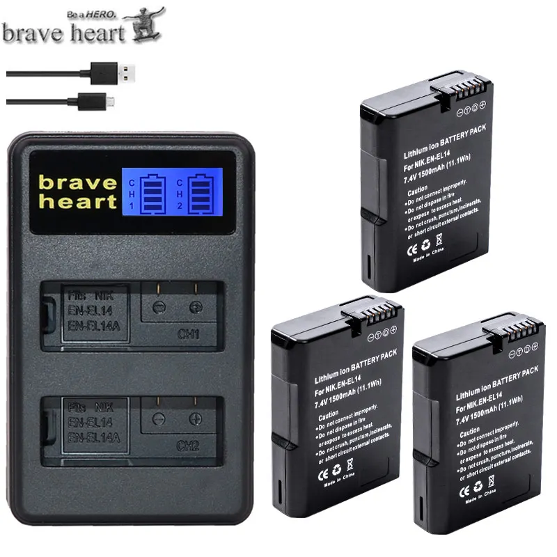 charger and 3battery 4xbateria EN-EL14 RU EL14 RU EL14a Батарея упаковке с открытыми порами+ двойной Зарядное устройство для Nikon D3100 D3200 D5100 D5200 DF P7000 P7100 P7200 P7700 P7800 - Цвет: charger and 3battery