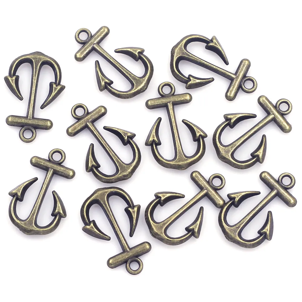 

10Pcs Pendants Anchor Ancre Sea Ship Breloque Bronze Tone Metal For Charm Necklaces Jewelry DIY Making Findings 23x15mm