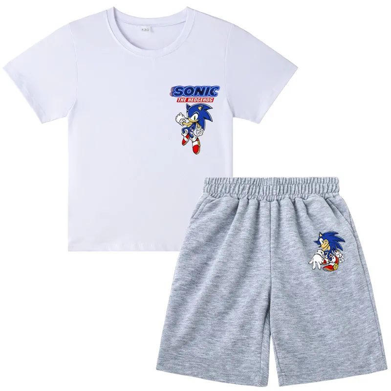 

Children Birthday Present Clothing Sets Tops+Pants Sonic T Shirt Girls TShirts Kids Shorts Sport Suit Baby Boys T-Shirt 4-14T