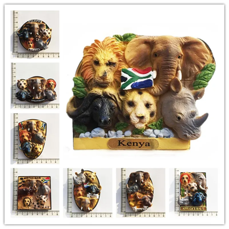 

African Kenya Animal Big Five Rhinoceros Elephant Lion Leopard Tourist Souvenirs Crafts gifts Stereoscopic Fridge Magnet