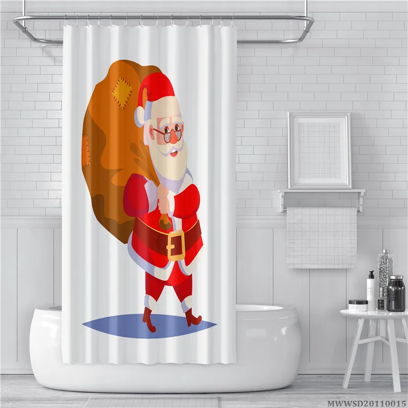 

3D Shower Curtains Cute Santa Claus Design Modern Bath Curtain Polyester Water Proof Fashionable Bathroom Decor For All Seasons