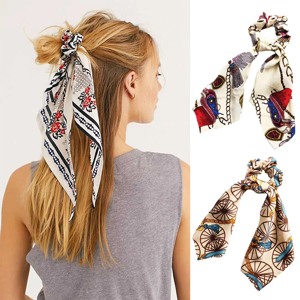 2021 Модные женские ленты для волос с бантом Scrunchie, украшение для хвостика с шарфом, эластичные резинки для волос для девочек, аксессуары с бантами.