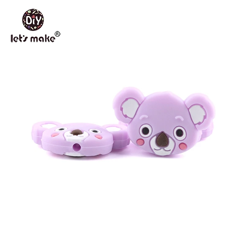 koala purple Let'S Make/1 шт., силиконовый прорезыватель, бусины, Шестигранник, Прорезыватель для зубов, маленькие грызуны, мультфильм, жемчуг, 0-12 месяцев, силиконовая погремушка, детский Прорезыватель - Цвет: koala purple