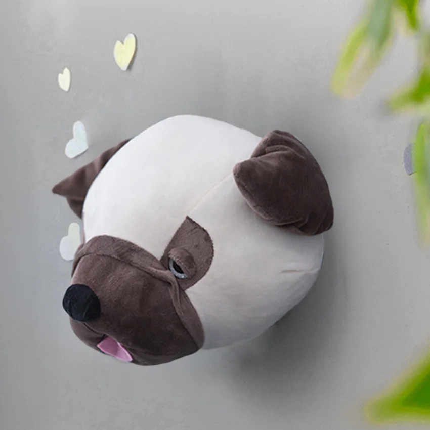 Ins Nordic Style 3D Dog Animals Head Plush Toys Wall Bulldog Kids Girl Room Decor Cute Stuffed Hanging |