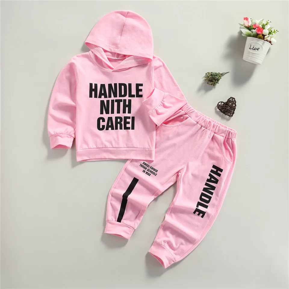

Kids 2 Pcs Baby Girls Print Outfits, Long Sleeve Hoodie + Trousers with Slant Pockets Children Girls Summer Casual Clothing Set