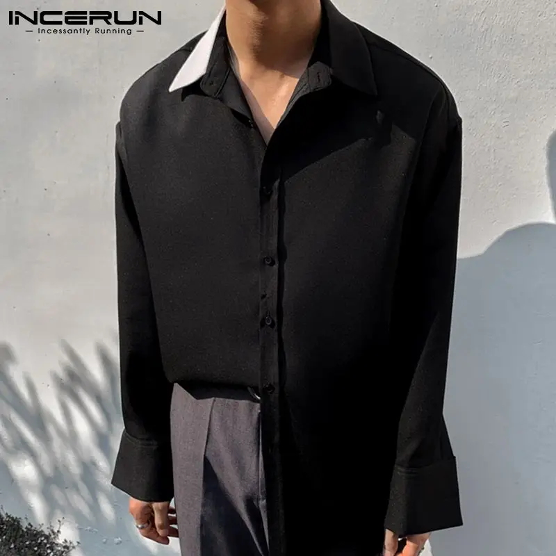 

Рубашка INCERUN мужская с отложным воротником, модная брендовая Повседневная Уличная одежда в стиле пэчворк, с длинным рукавом, на пуговицах, д...