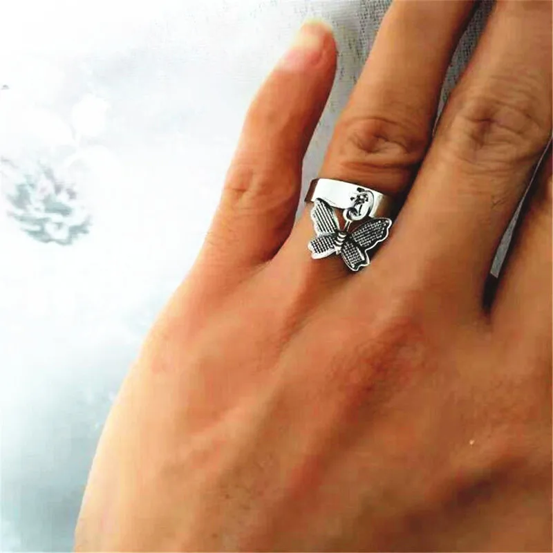 

Краткое бабочка кольцо с родиевым цветным покрытием в Корейском стиле животного цепочка на палец регулируемые кольца, ювелирное изделие в ...