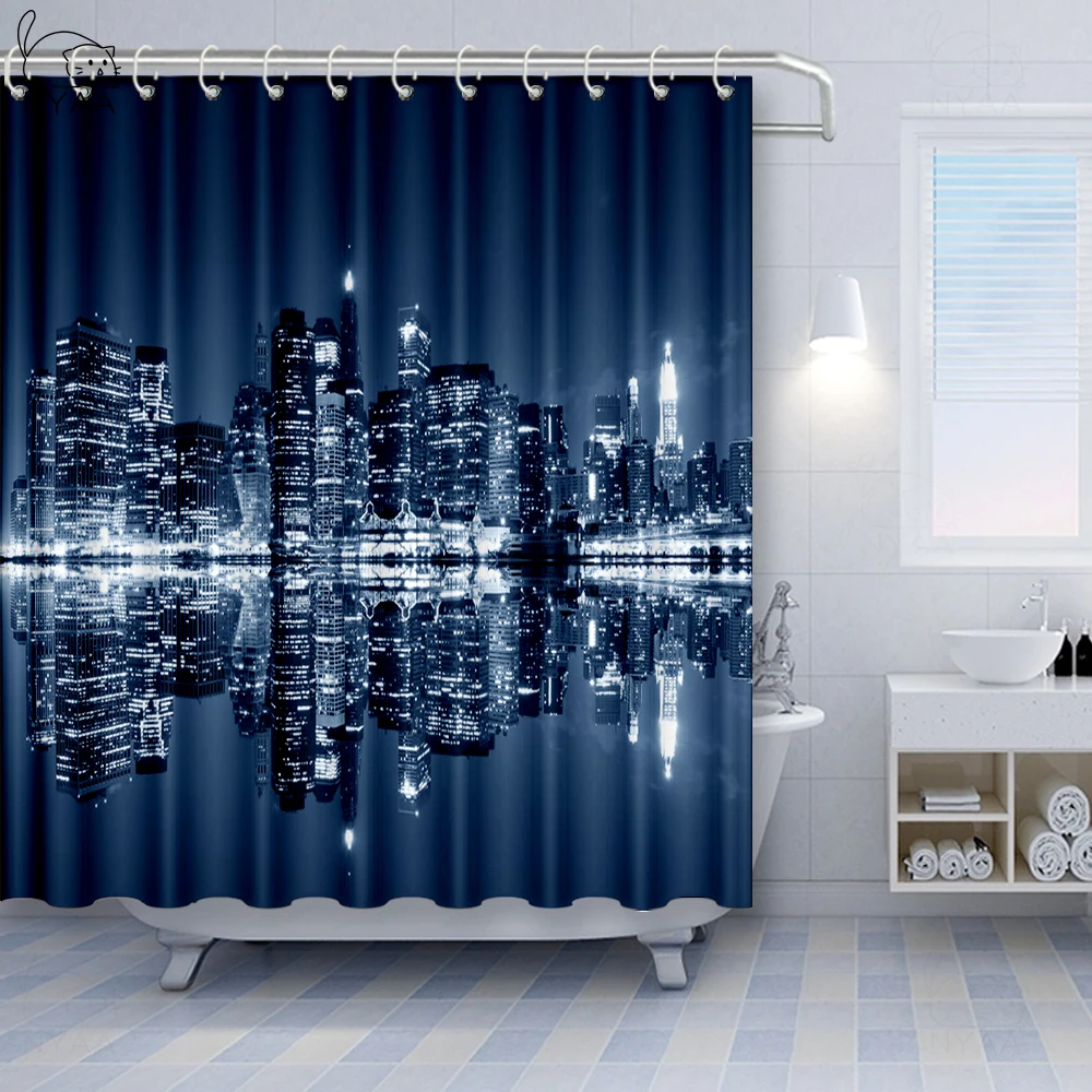 Черно белая душевая занавеска Vixm ванночка из ткани с панорамным изображением