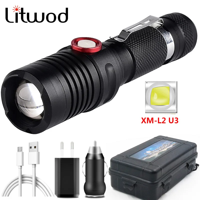 XM L2 U3 Micro USB Перезаряжаемые светодиодный вспышка светильник фонарь 3000LM