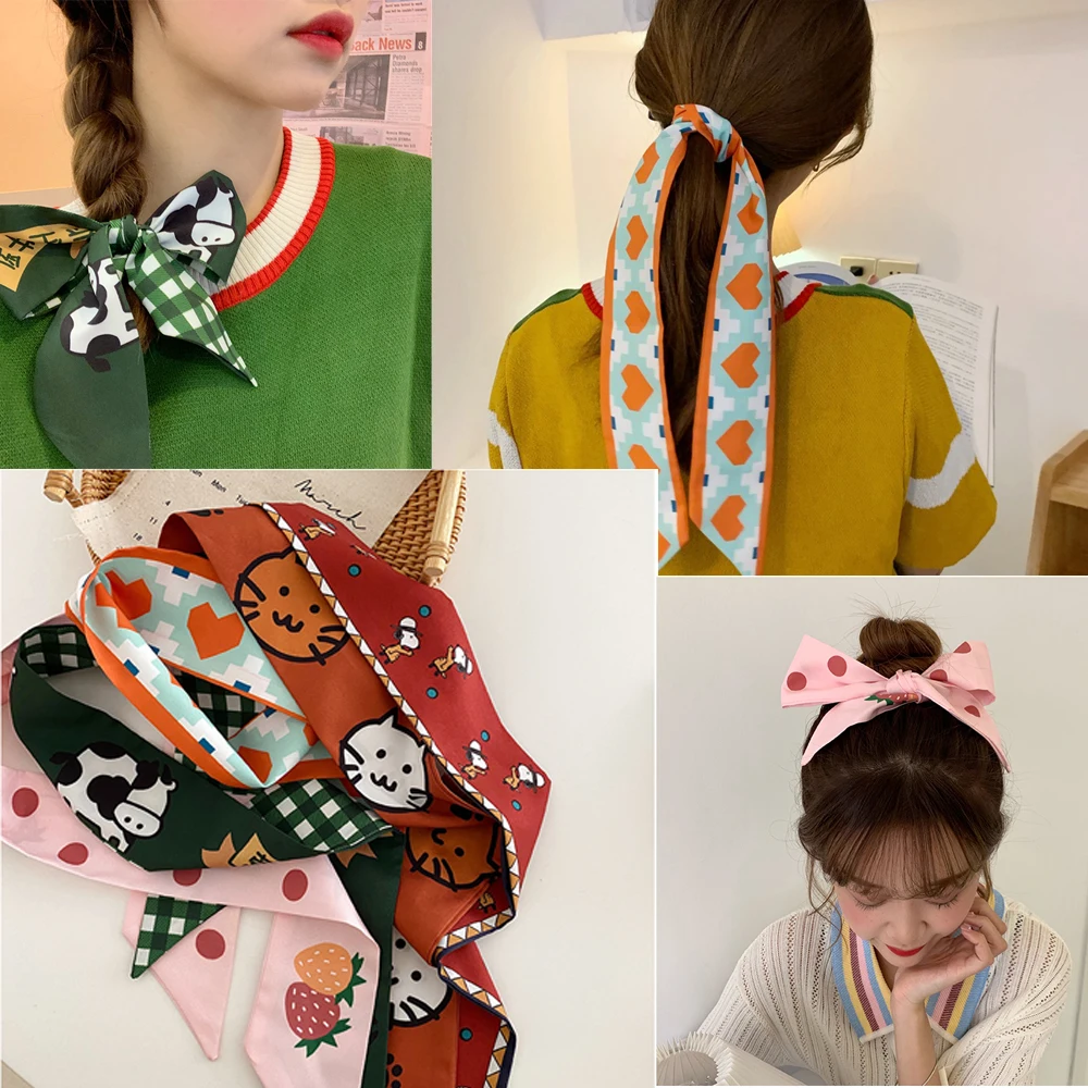 

2021 New Fashion Elegant 3 in1 Chiffon Cozy Streamer Hair Tie Use For Bow Knot Hair Rope Headband Urban Woman Hair Scarf Pony